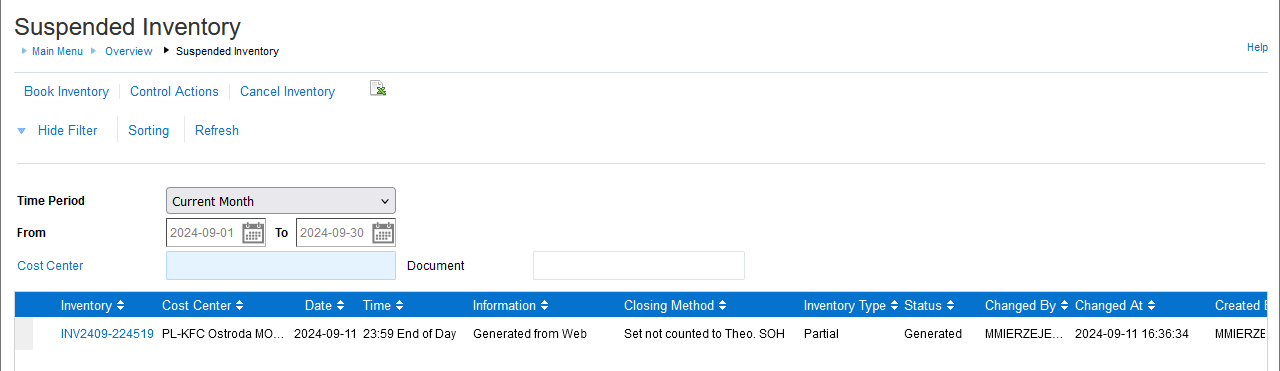 Lista otwartych inwentaryzacji Lista otwartych inwentaryzacji