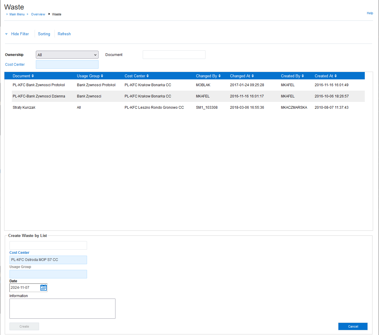 Lista szablonów strat Lista szablonów strat