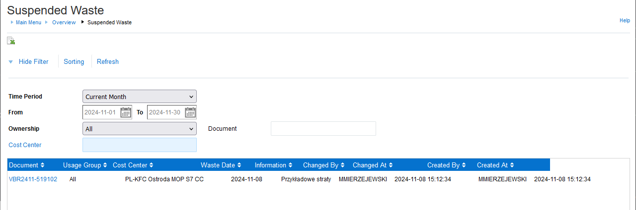 Waste suspended Waste suspended